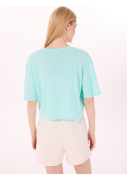D5SL-TST3508 Mint Bisiklet Yaka Relaxed Baskılı Kadın T-Shirt indirimleri