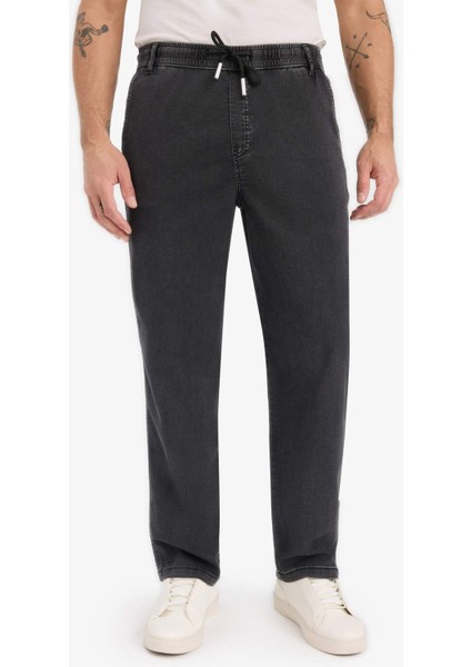 Yazlık Wide Leg Geniş Kalıp Beli Lastikli Geniş Paça Jean Kar Yıkamalı Pantolon F2949AX25SP