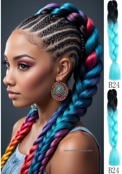 Afrika Örgüsü Ombreli Sentetik Saç 100 gr Siyah - Turkuaz