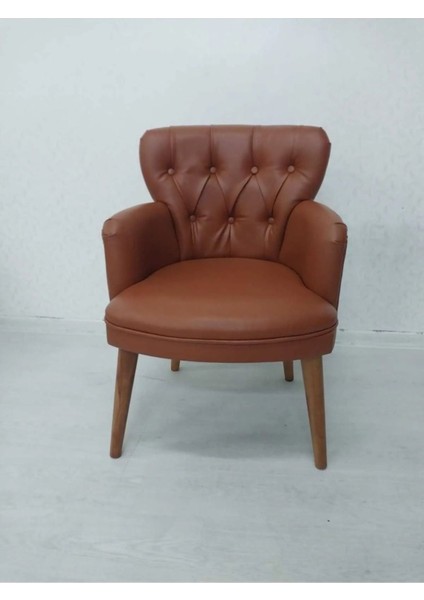 Tekli Taba Tarçın Renk Deri Ahşap Ayaklı Ofis Koltuğu Büro Bekleme Koltuğu Sandalye Berjer fiyatları