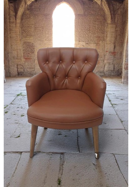 Tekli Taba Tarçın Renk Deri Ahşap Ayaklı Ofis Koltuğu Büro Bekleme Koltuğu Sandalye Berjer fırsatları