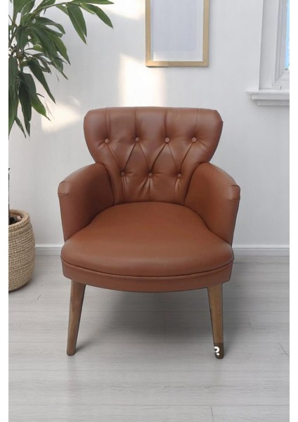 Tekli Taba Tarçın Renk Deri Ahşap Ayaklı Ofis Koltuğu Büro Bekleme Koltuğu Sandalye Berjer indirimleri