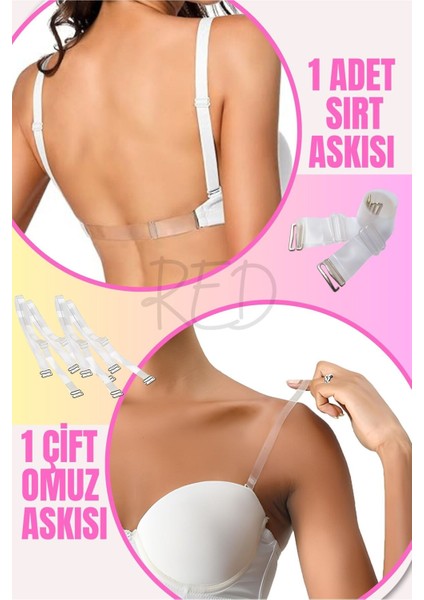 Sırt Dekolteli Elbiseler Için Şeffaf Sütyen Sırt Askısı ve Omuz Askısı ( 1 Adet Sırt ve 1 Çift Omuz)