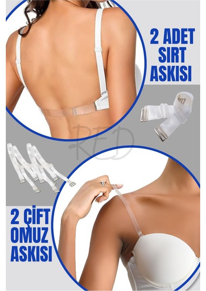Sırt Dekolteli Elbiseler Için Şeffaf Sütyen Sırt Askısı ve Omuz Askısı ( 2 Adet Sırt ve 2 Çift Omuz)
