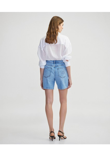 Çiçek Motifli Denim Şort IS1250013079CC2
