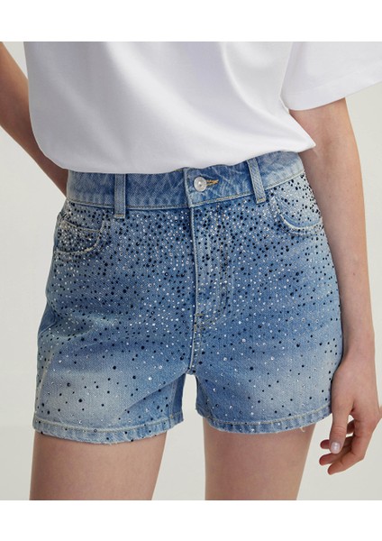 Hotfix Baskılı Denim Şort IS1250013075629