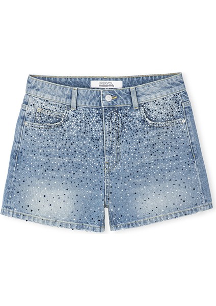Hotfix Baskılı Denim Şort IS1250013075629