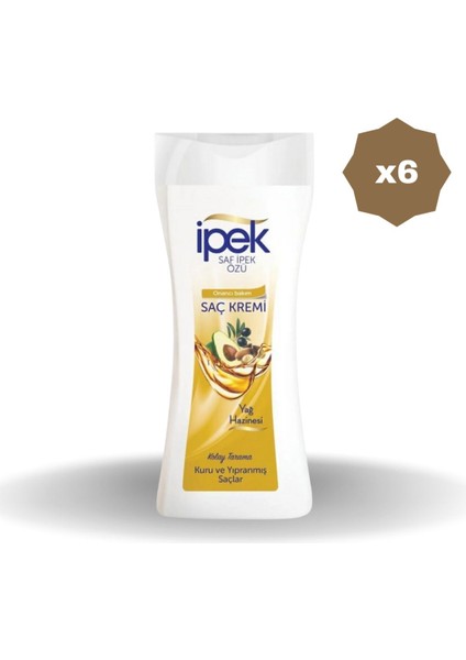 Ipek Kuru ve Yıpranmış Saçlar Için Yağ Hazinesi Saç Kremi 480 ml - (6 Adet)