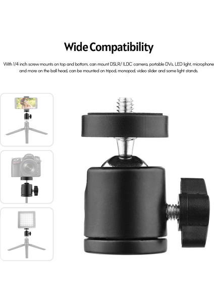 2 Adet Mini Döner Bilyalı Tripod 360 Derece Dönen 1/4 Inç Vida Taki (Yurt Dışından)
