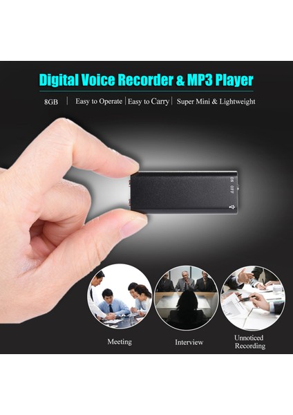 8gb Mini USB Dijital Ses Kaydedici 96 Saat Kayıt (Yurt Dışından)