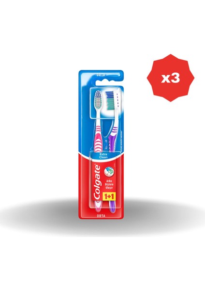 1+1 Extra Clean Diş Fırçası - (3 Adet)