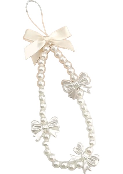 Kore Sevimli Beyaz Yay Kalp Inci Telefon Zinciri Kadınlar Için Kızlar Telefon Boncuklu Ipi Anti-Kayıp Aksesuarları Araba Takı Hediye (Yurt Dışından)