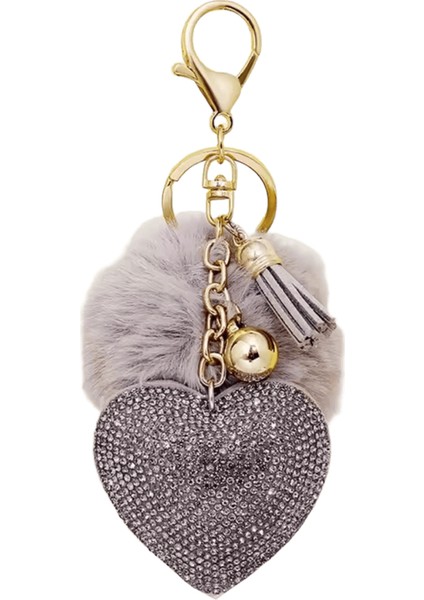 Moda Kaık Peluş Top Anahtarlık Sahte Kürk Ponpon Rhinestone Kalp Çanta Kolye Düz Renk Anahtarlık Alaşım Furball Anahtarlık (Yurt Dışından)