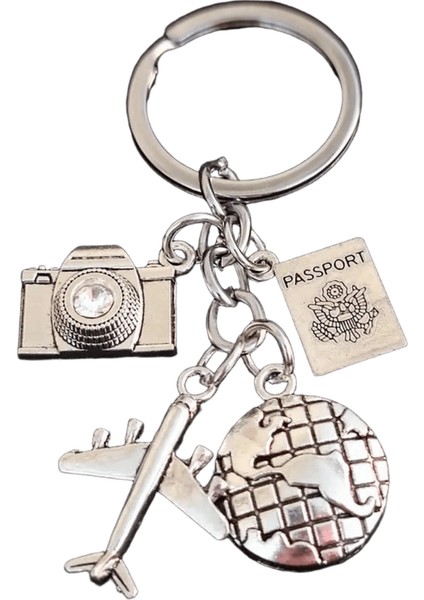 1 Adet Uçak Anahtarlık, Kamera Anahtarlık Dünya Haritası Pasaport Anahtarlık, Dünya Çapında Seyahat Erkek Dıy Çanta Kolye Aksesuarları (Yurt Dışından)