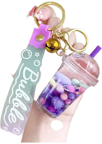 Aydınlık Yağ Çay Bardağı Anahtarlık Otomobil Asılı Süs Yüzen Quicksand Çift Çanta Anahtarlık (Yurt Dışından)