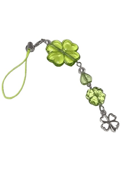 Y2K Şanslı Dört Yaprak Yonca Kalp Anahtarlık Yeşil Yaprak Yıldız Anahtarlık Kılıfları Telefon Kamera Için Kore Sevimli Boncuklu Çift Anahtarlık (Yurt Dışından)