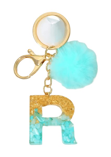 Popüler Yeşil Ponpon Harf Anahtarlık Kürk Topu 26 Reçine Alfabe Anahtarlık Kolye Kadın Çanta Süsleri Anahtarlık Aksesuarları (Yurt Dışından)