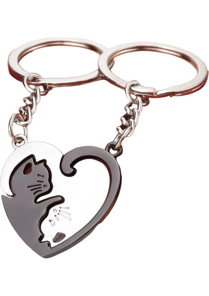 Küçük Öğe Taşınabilir Paslanmaz Çelik Anahtarlık Kalp Şeklinde Ekleme Kedi Yin ve Yang Kedi Kolye Kolye Anahtarlık Takı Renk: B / Boyut: Bir Boyut (Yurt Dışından)