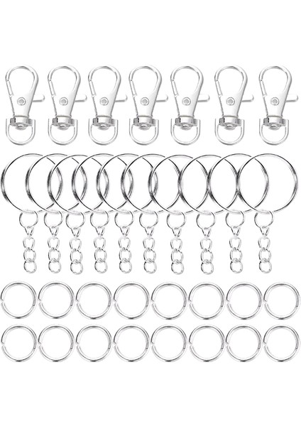70 Adet / Takım Döner Geçmeli Kanca ve Zincir Atlama Halkaları ile Anahtar Halkaları Dıy Anahtarlık Ipi Takı Yapımı Malzemeleri Için Konektörler Renk: Gümüş / Boyut: 14 x 32MM (Yurt Dışından)