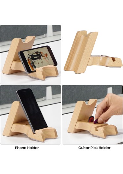 Ahşap 4'lü Çok Fonksiyonlu Gitar Yan Yardımcısı Gitar Tutucu Telefon Standı (Yurt Dışından)