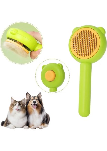 Kendiliğinden Temizlenen Çelik Evcil Hayvan Bakım Fırçası Kediler Köpekler - Tek Tıkla Tüylü Temizleme Tarak Uzun Kısa Tüylü Dalı Ayı yeşil (Yurt Dışından)