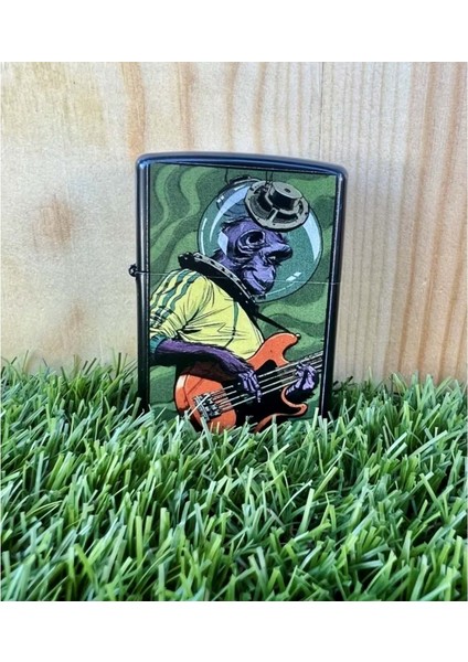 Gitar Çalan Maymun Benzinli Metal Çakmak Uv Baskı