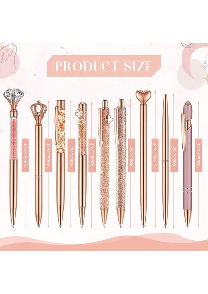 Kalesi 9 Parça Metal Kristal Elmas Tükenmez Kalem Seti - Altın (Yurt Dışından)