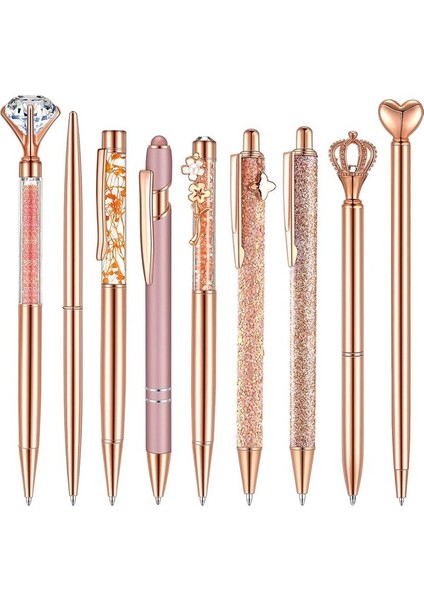 Kalesi 9 Parça Metal Kristal Elmas Tükenmez Kalem Seti - Altın (Yurt Dışından) modelleri