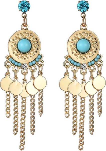 Aqqogib Küçük Disk Saçak Zincir Punk Kadın Takı Altın Boho Vintage Küpe (Yurt Dışından) fiyatları