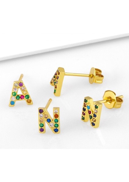 Aqqogib Küpe Sonrası Gökkuşağı Kübik Zirkonya Altın Kaplama 26 Mektup Ilk Küpe Kızlar Kadınlar Için (Yurt Dışından) fiyatları