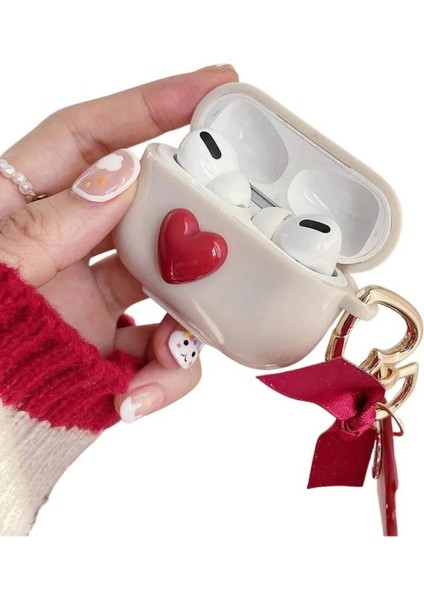 Apple AirPods Pro 1. / 2. Nesil Uyumlu Kılıf Kalp Leopar Taş Kiraz Desenli Fiyok Tutmalı Kılıflar