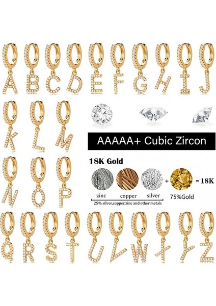 Safety1 Avekı 18K Zarif Altın Kaplama Açacağı Kübik Zirkon Harf Charm Huggie Hoop Küpeler Harfleri A (Yurt Dışından) modelleri
