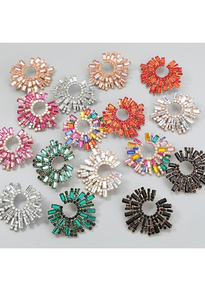 Aqqogib Çift Düğme Küpe Ayçiçeği Şekli Çok Renkli Rhinestone Takı Vintage Boho Küpe Kültürler Kızlar (Yurt Dışından) modelleri