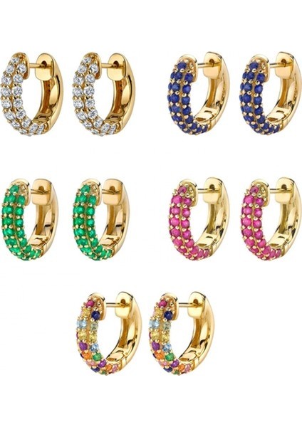 Safety1 Avekı Zarif Kadın Altın Cz Huggie Halka Küpeler 18K Altın Kaplama Beyaz Çok Renkli Elmas Küb (Yurt Dışından)