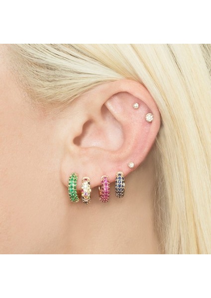 Safety1 Avekı Zarif Kadın Altın Cz Huggie Halka Küpeler 18K Altın Kaplama Beyaz Çok Renkli Elmas Küb (Yurt Dışından) modelleri