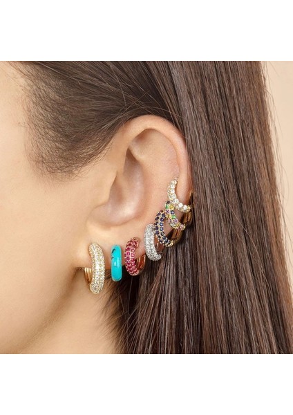 Safety1 Avekı Zarif Kadın Altın Cz Huggie Halka Küpeler 18K Altın Kaplama Beyaz Çok Renkli Elmas Küb (Yurt Dışından) fırsatları