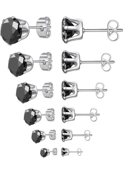 Safety1 6 Pairs Damızlık Küpe Seti, Temizle Kübik Zirkonya 316L Paslanmaz Çelik Küpe Kadınlar Için E (Yurt Dışından)