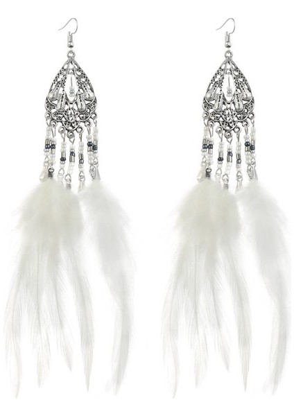 Safety1 Süper Peri Abartılı Takı Etnik Tarzı Tüy Bohem Sahil Tatil Pirinç Boncuk Uzun Küpe (Yurt Dışından)