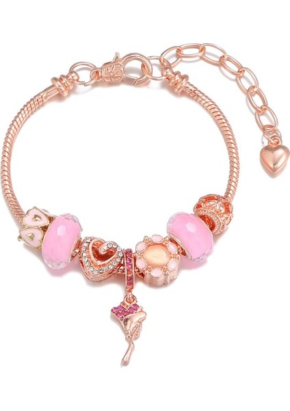 Safety1 Kristal Boncuklu Pembe Aşk Gül Çiçek Kolye Bilezik, Gül Altın Dıy Bilezik Kadın, 7,87 Inç + (Yurt Dışından) fiyatları