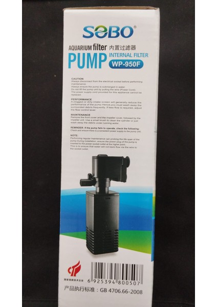 WP 950F Akvaryum İç Filtre 6 W 500 L/S