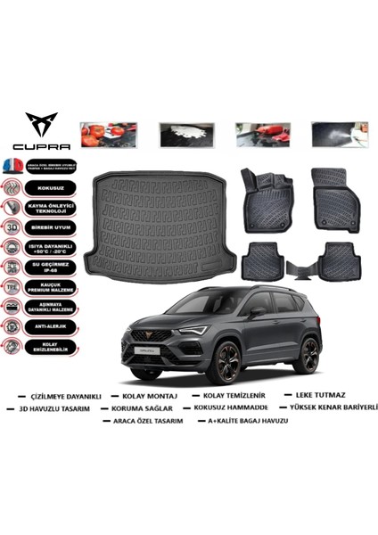Ateca 4x2 2022 Sonrası 3D Bagaj Havuzu+3d Araca Özel Paspas Takımı