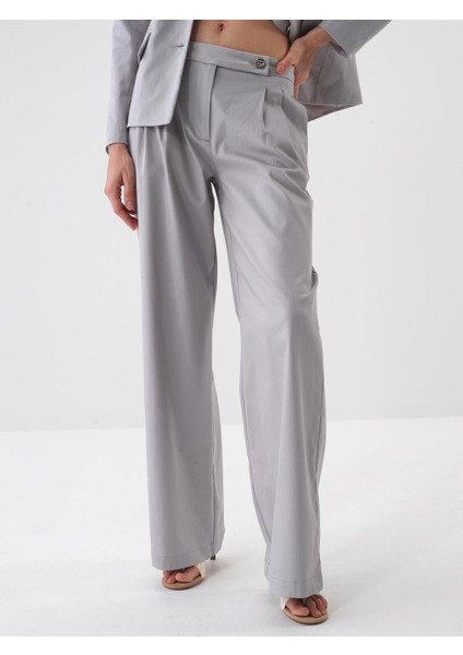 Kadın Gri Oversize Pamuklu Pantolon