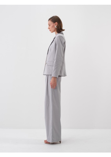 Kadın Gri Oversize Pamuklu Pantolon