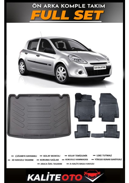 Clio 3 Kancalı Bagaj Havuzu+4.5d Havuzlu Paspas Seti 2007 Model