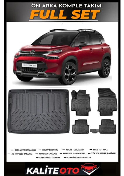 C3 Aircross Üst Kademe Bagaj Havuzu+4.5d Havuzlu Paspas Seti 2022 Model