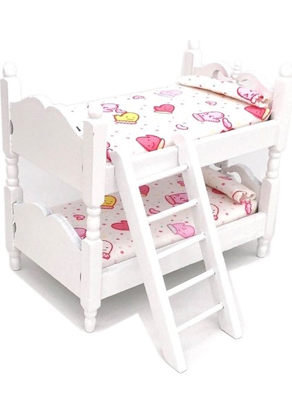 1:12 Mini Ev Oyuncak Simülasyon Çocuk Ahşap Ranza (Pembe Eldiven) (Yurt Dışından)