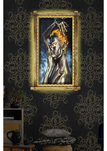 Rustik,ledli Kanvas Tablo Zenci B