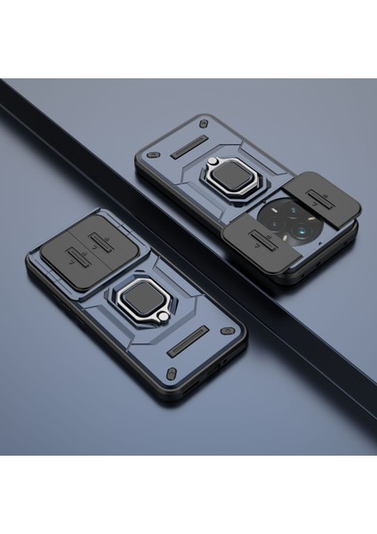 Oppo Realme 14 Pro Plus Kayar Kamera Kapağı ile Telefon Kılıfı, Döndürülmüş Halka Ayaklı Askeri Sınıf Darbeye Dayanıklı Koruyucu Kılıf Oppo Realme 14 Pro Plus (Yurt Dışından) modelleri