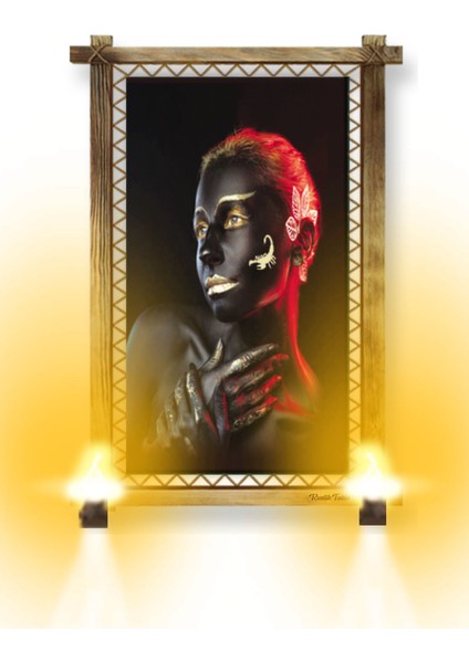 Rustik,ledli Kanvas Tablo Zenci Kadın K