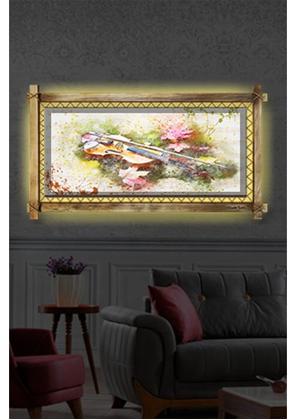 Rustik,ledli Kanvas Tablo Keman B